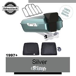 Advanblack Silver Pine Chopped Tour Pack Pak Trunk Luggage For Harley 1997+