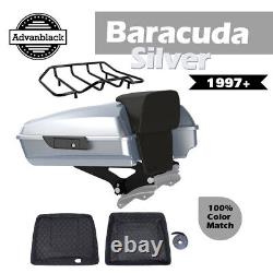 Barracuda Silver Razor Tour Pack Pak Trunk Luggage Fits for Harley Touring 97+