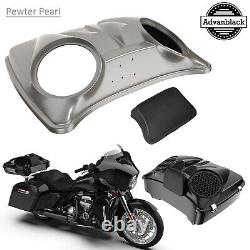 For Harley Razor Chopped & King Tour Pak Pack Dual 8'' Speaker Lids PEWTER PEARL