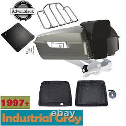 Industrial Gray Chopped Tour Pack Pak Trunk Luggage Backrest Fits for 97+ Harley