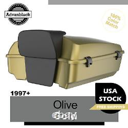 Olive Gold Chopped Tour Pak Pack Fits Harley Touring Street Road King Glide 97+