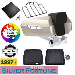 Silver Fortune Chopped Tour Pack Pak Trunk Luggage Fits Harley Street Road King